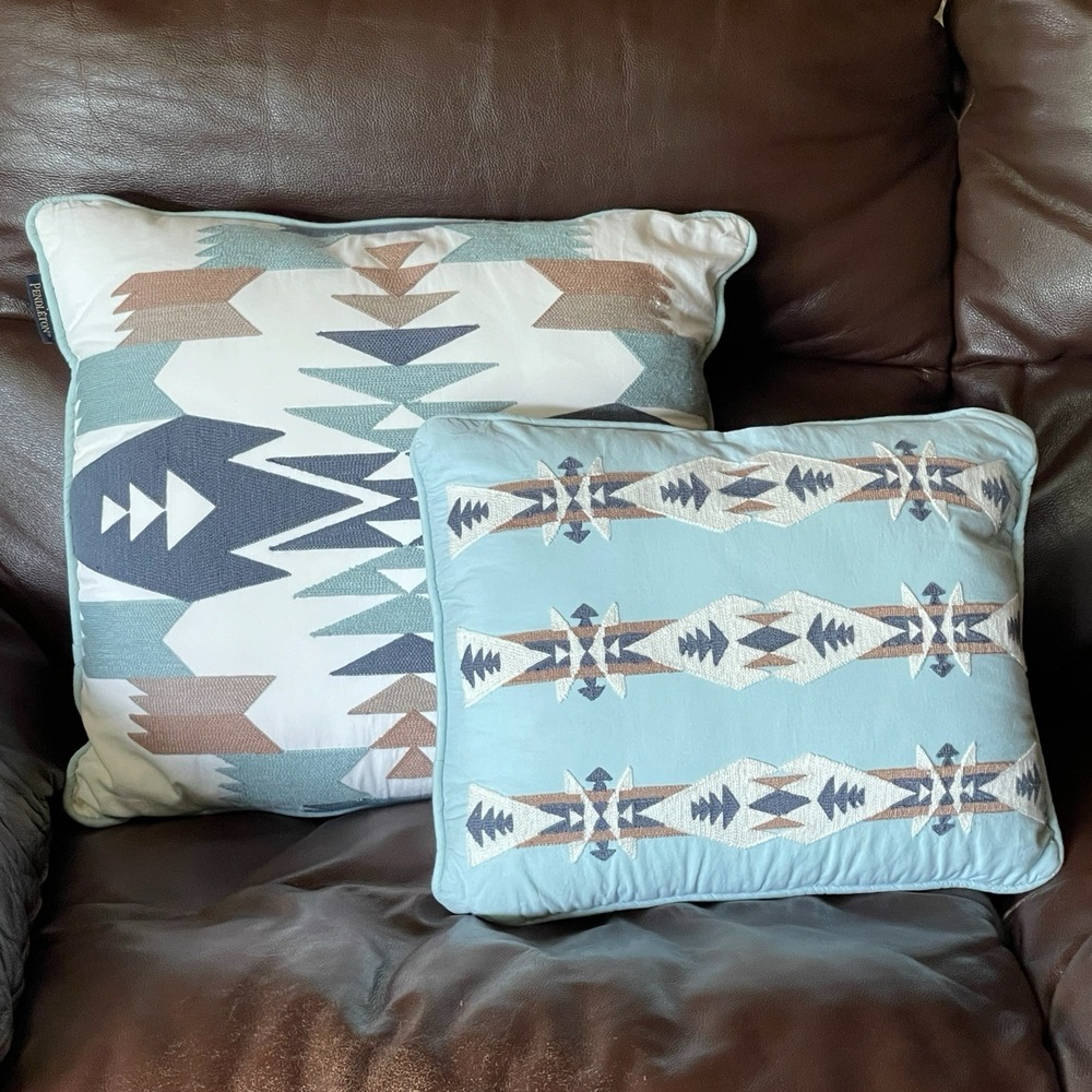 PENDLETON Avra Valley Lot of 2 Pillows Embroidered  Aztec Southwestern Pillows